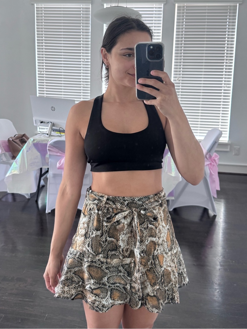 Zara Snake Print Circle Skirt - Black & Brown